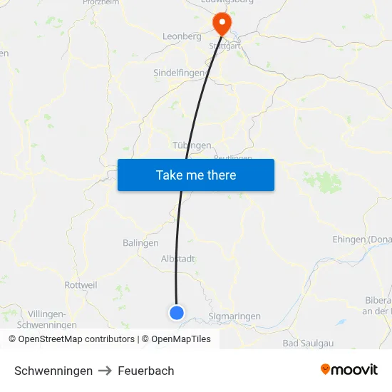 Schwenningen to Feuerbach map