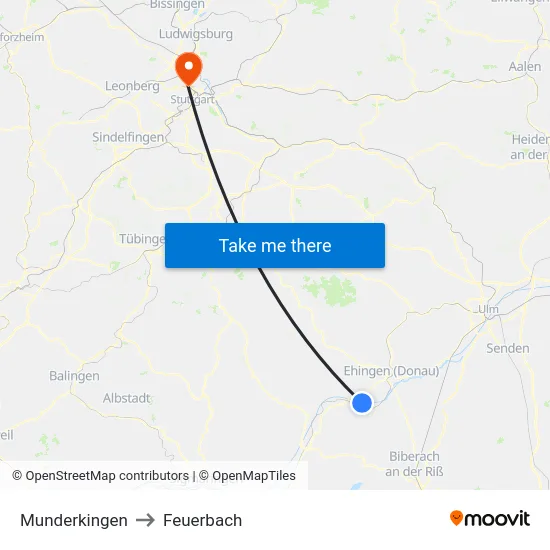 Munderkingen to Feuerbach map