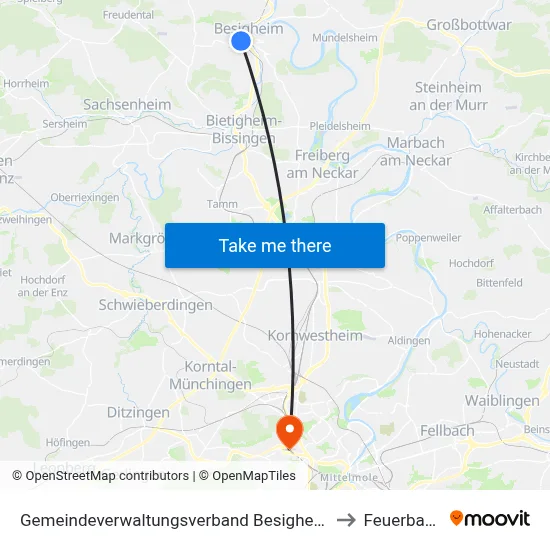 Gemeindeverwaltungsverband Besigheim to Feuerbach map