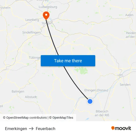 Emerkingen to Feuerbach map