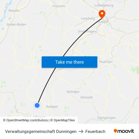 Verwaltungsgemeinschaft Dunningen to Feuerbach map