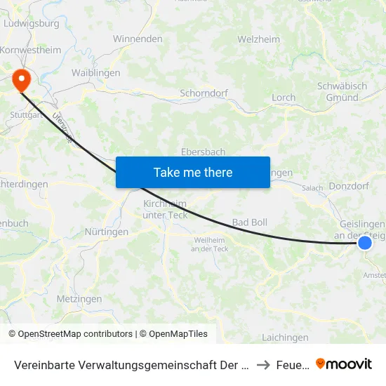 Vereinbarte Verwaltungsgemeinschaft Der Stadt Geislingen An Der Steige to Feuerbach map