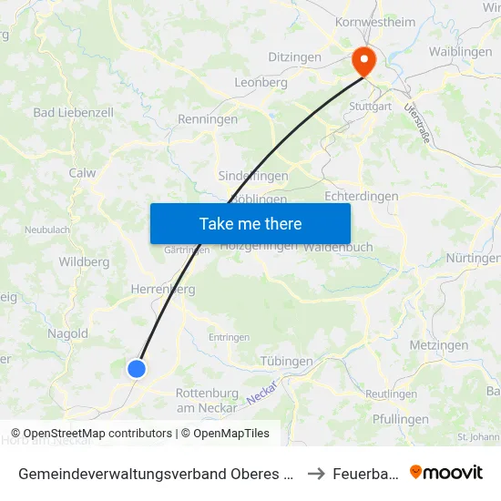 Gemeindeverwaltungsverband Oberes Gäu to Feuerbach map