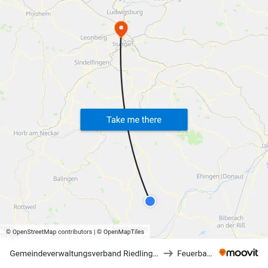Gemeindeverwaltungsverband Riedlingen to Feuerbach map