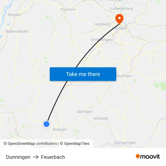 Dunningen to Feuerbach map