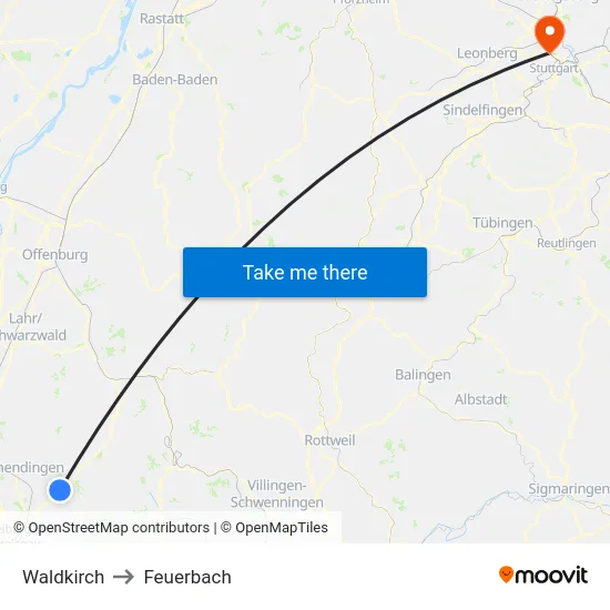 Waldkirch to Feuerbach map