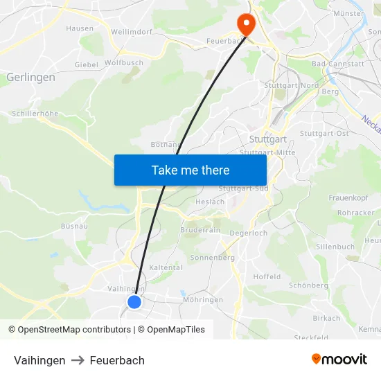 Vaihingen to Feuerbach map