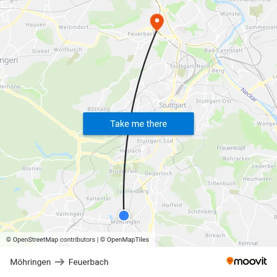 Möhringen to Feuerbach map