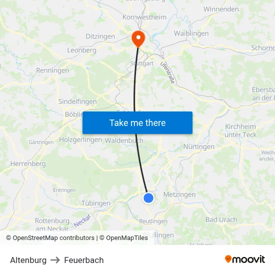 Altenburg to Feuerbach map