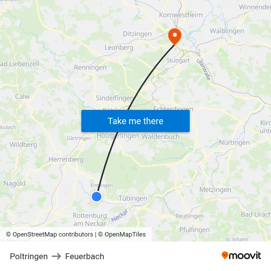 Poltringen to Feuerbach map