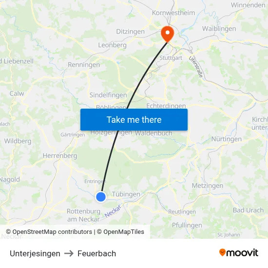 Unterjesingen to Feuerbach map