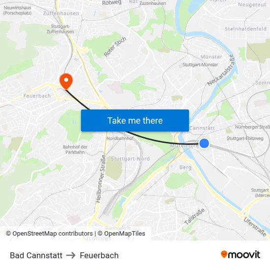 Bad Cannstatt to Feuerbach map
