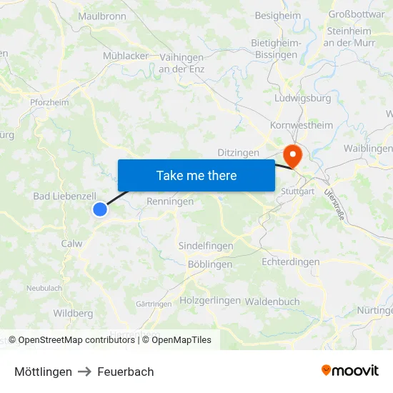 Möttlingen to Feuerbach map