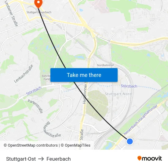 Stuttgart-Ost to Feuerbach map