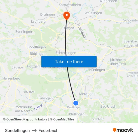 Sondelfingen to Feuerbach map