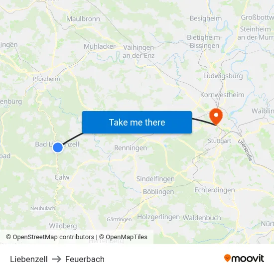 Liebenzell to Feuerbach map