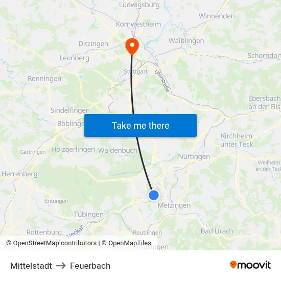 Mittelstadt to Feuerbach map