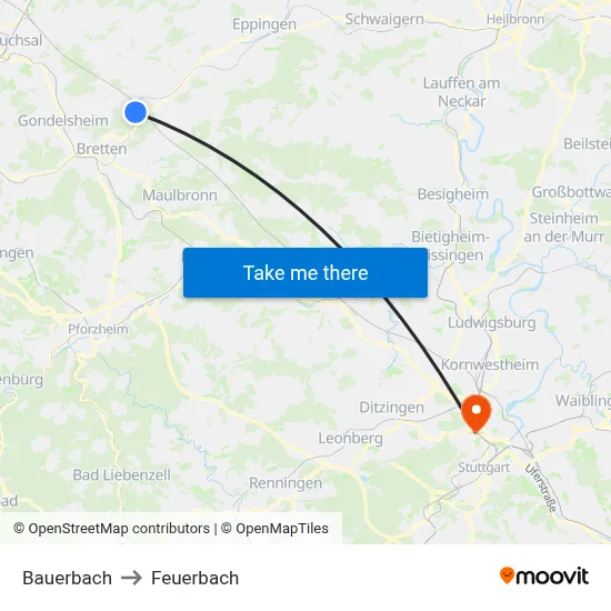 Bauerbach to Feuerbach map