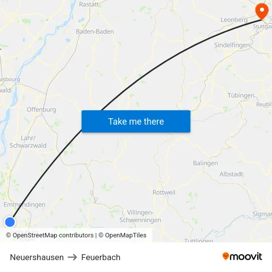 Neuershausen to Feuerbach map
