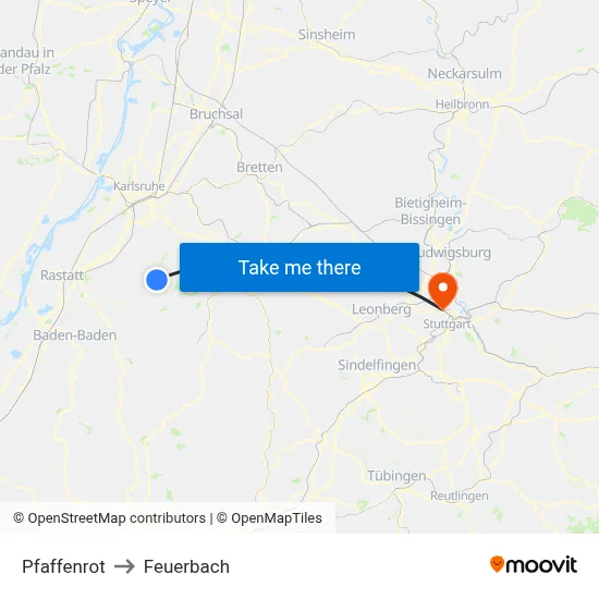 Pfaffenrot to Feuerbach map