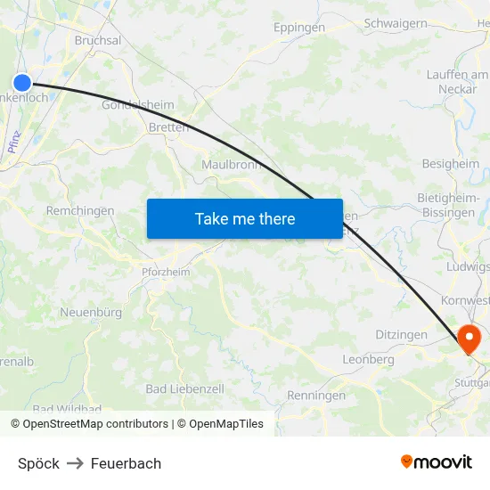 Spöck to Feuerbach map