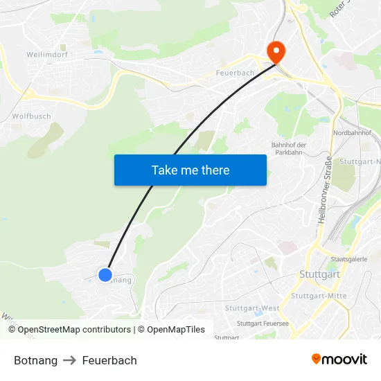 Botnang to Feuerbach map