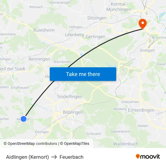 Aidlingen (Kernort) to Feuerbach map