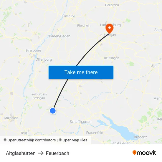 Altglashütten to Feuerbach map