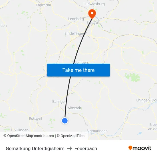 Gemarkung Unterdigisheim to Feuerbach map