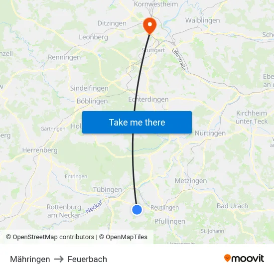 Mähringen to Feuerbach map