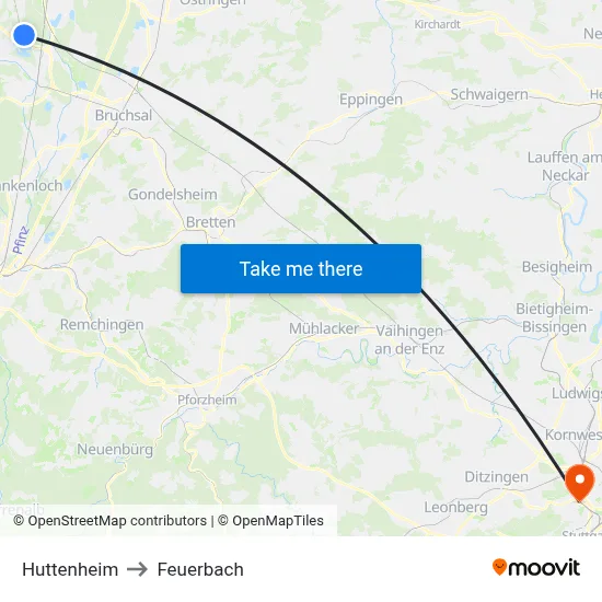 Huttenheim to Feuerbach map