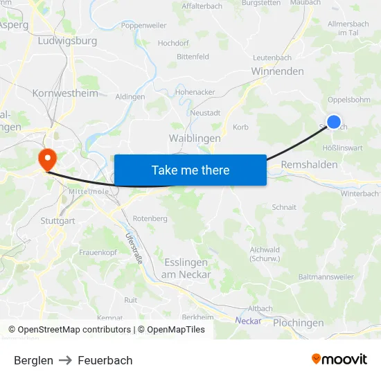 Berglen to Feuerbach map
