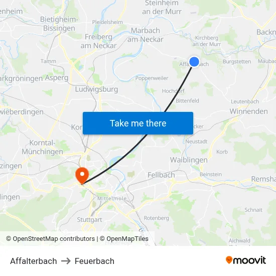 Affalterbach to Feuerbach map