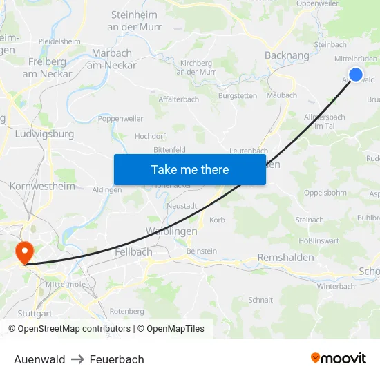 Auenwald to Feuerbach map