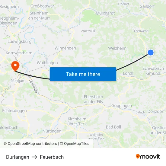 Durlangen to Feuerbach map