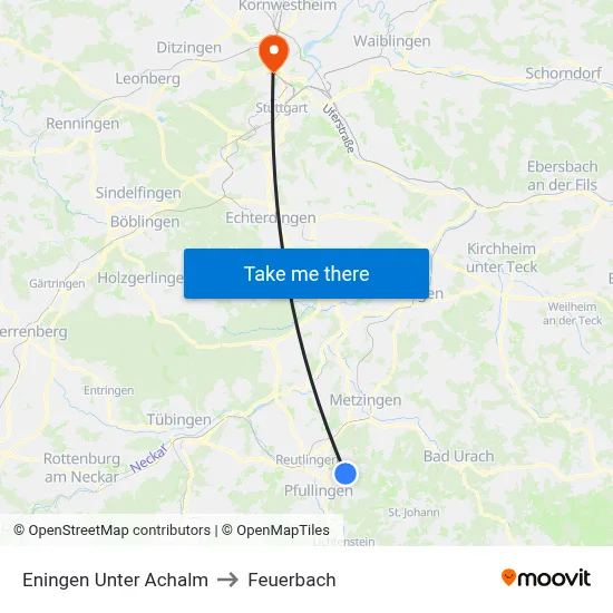 Eningen Unter Achalm to Feuerbach map
