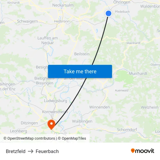 Bretzfeld to Feuerbach map