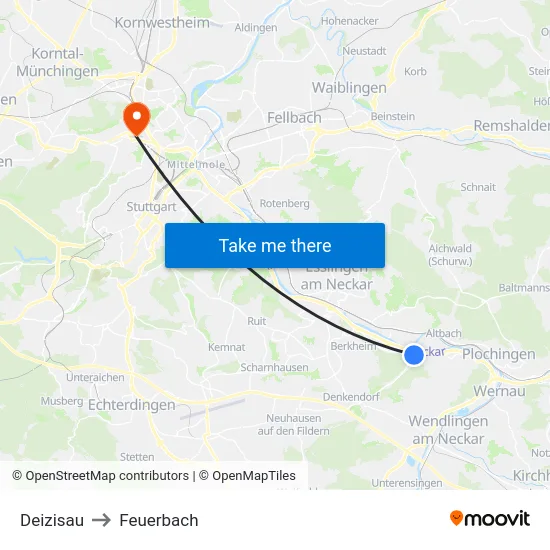Deizisau to Feuerbach map