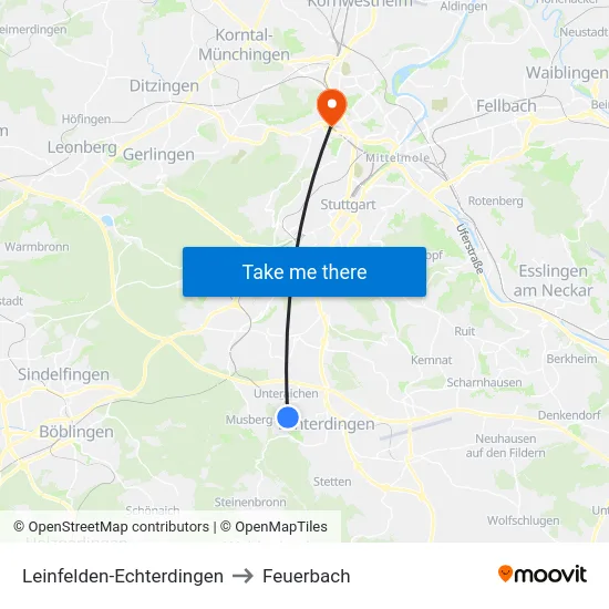 Leinfelden-Echterdingen to Feuerbach map