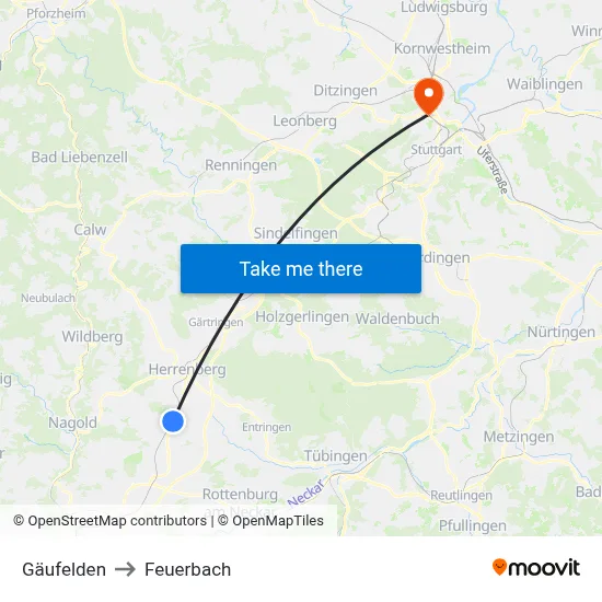 Gäufelden to Feuerbach map