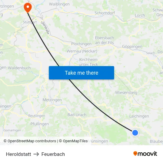 Heroldstatt to Feuerbach map