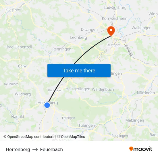 Herrenberg to Feuerbach map