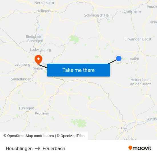 Heuchlingen to Feuerbach map
