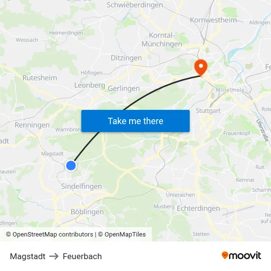Magstadt to Feuerbach map