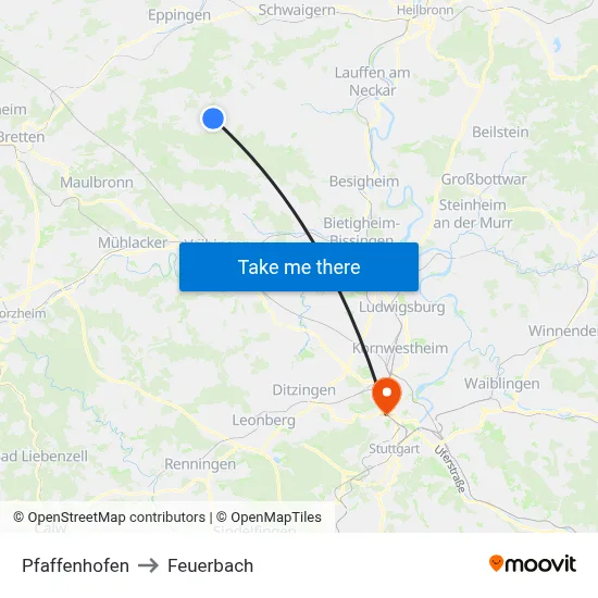Pfaffenhofen to Feuerbach map