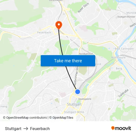 Stuttgart to Feuerbach map