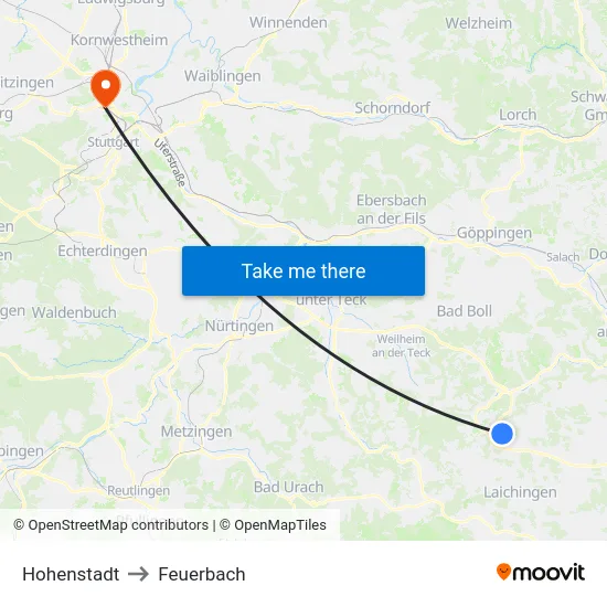 Hohenstadt to Feuerbach map
