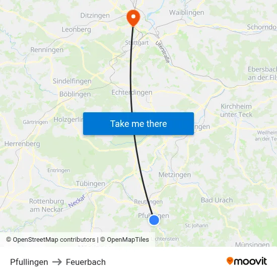 Pfullingen to Feuerbach map