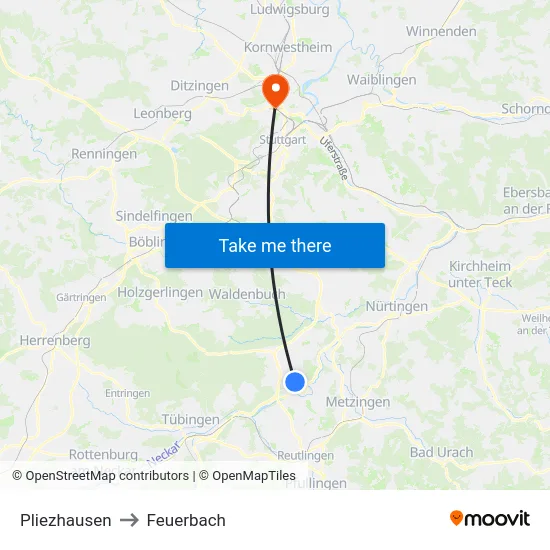 Pliezhausen to Feuerbach map