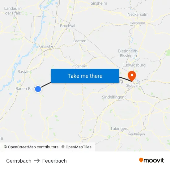 Gernsbach to Feuerbach map